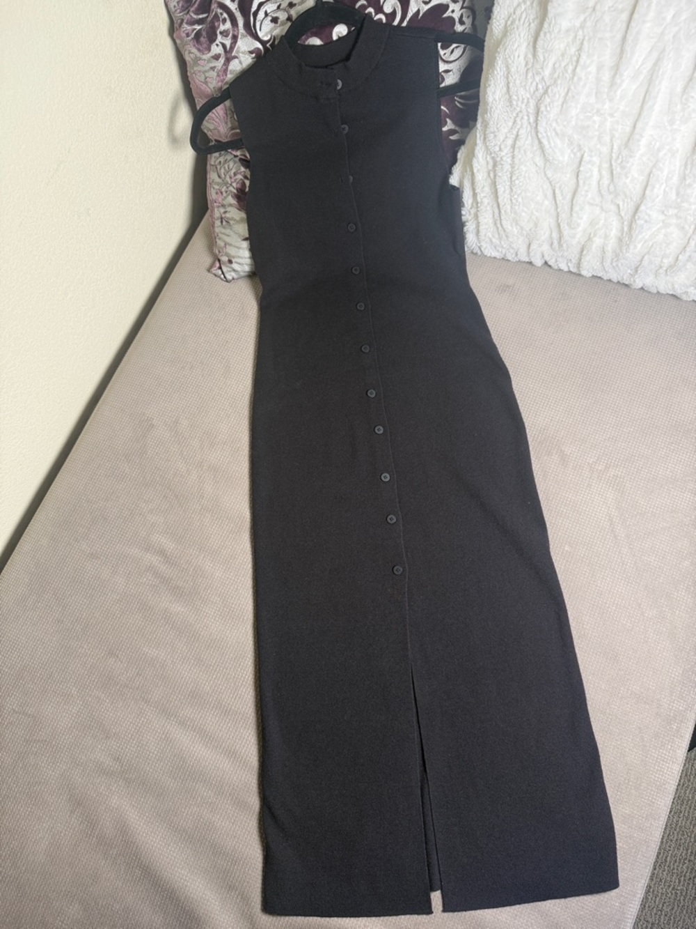 Sleeveless Black Midi Button-Front Dress